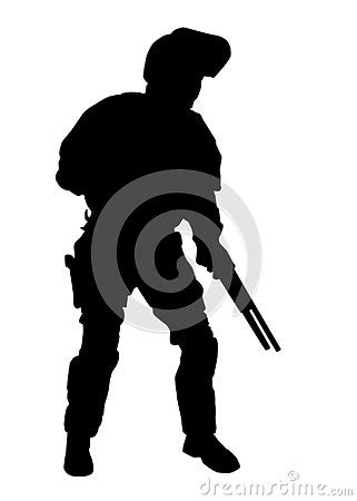 Police Forces Sniper Aims Rifle Vector Silhouette Stock Vector