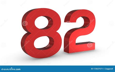 Number 82 Eighty Two Red Sign 3d Rendering Isolated On White Background