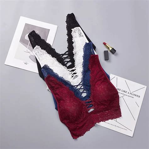 Bralette De Encaje Con Escote En V Profundo Para Mujer Sujetador Con