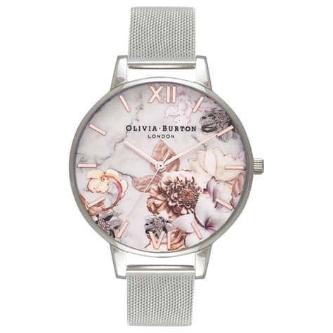 Olivia Burton Ladies Marble Floral Rose And Silver Mesh Watch Ob16cs10 Watches From Lowry