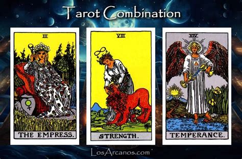 Three Card Tarot In Combination The Empress Strength And Temperance