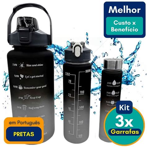 Kit Garrafa Motivacional 3 em 1 Adesivo 3D 3 Garrafas Água Squeeze