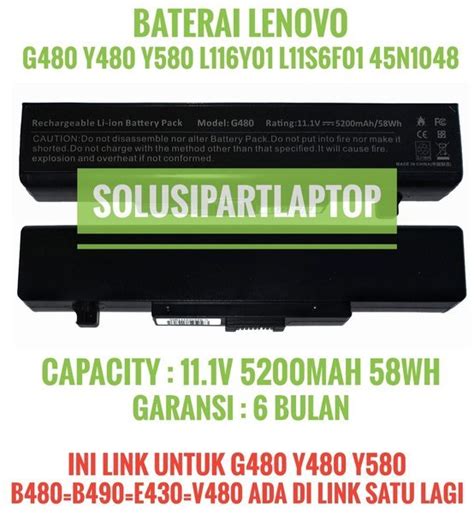 Jual Baterai Lenovo B480 G480 Y480 V480 E480 Y580 L116y01 Low Black Di