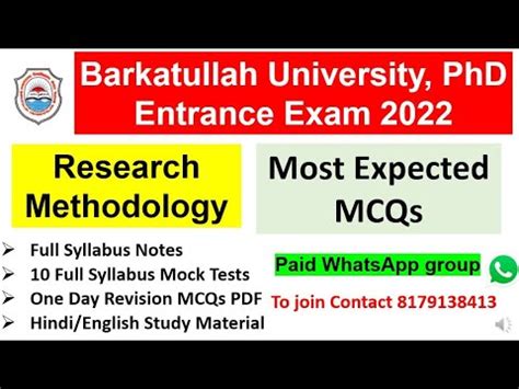 Barkatullah University Phd Entrance Exam Most Imp Mcqs On