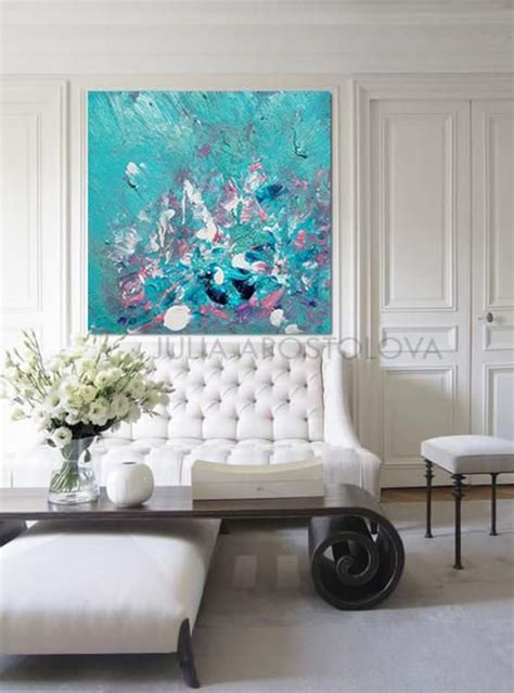 Turquoise Canvas Wall Art Abstract Print Cyan Teal White Etsy