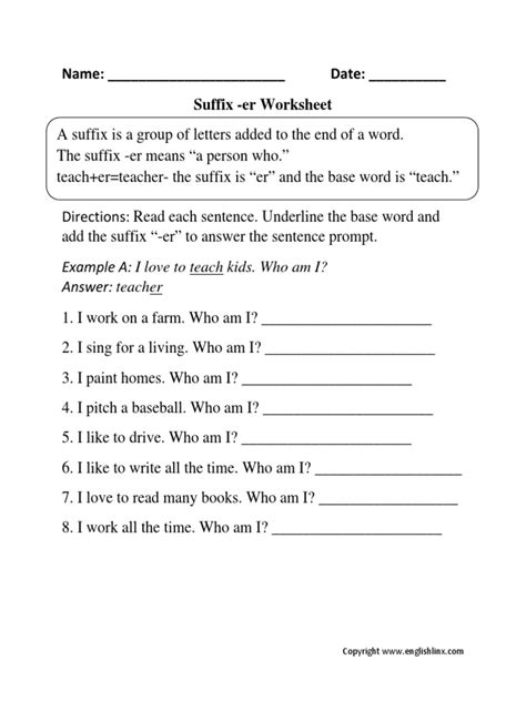 Suffix Er Worksheet Pdf