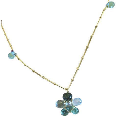 Apatite Blue Topaz Flower Necklace Topaz Pendant Gold Filled Camp