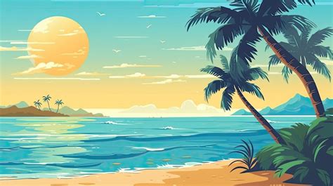 Premium AI Image | Vibrant illustration of a tropical beach design