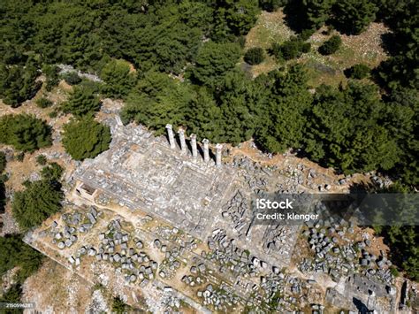 Ruins Of Athena Temple In Destroyed Ancient City Of Priene In Spring