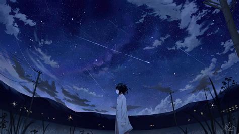 Anime Girl Night Sky Scenery 4K #7530i Wallpaper PC Desktop