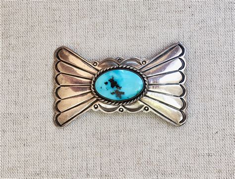 Navajo Turquoise Brooch Pin Sterling Silver Vintage Native American