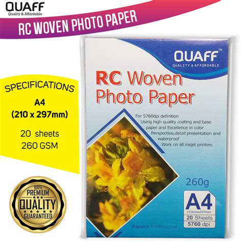 QUAFF RC Woven Inkjet Photo Paper No Back Print A4 5R 4R 3R Size