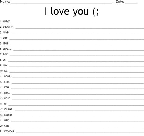 I Love You Word Scramble Wordmint