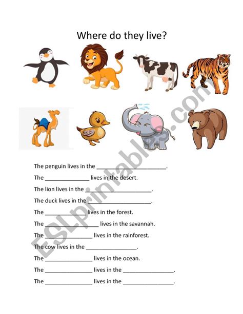 Animal Habitats - ESL worksheet by claurz30