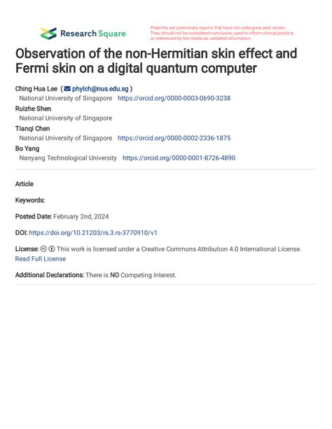 Pdf Observation Of The Non Hermitian Skin Effect And Fermi Skin On A