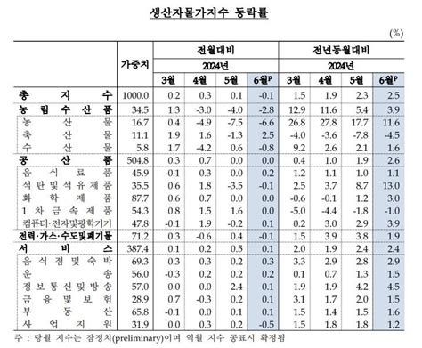 6월 생산자물가 7개월 만에 하락전월보다 01 내려 한국경제