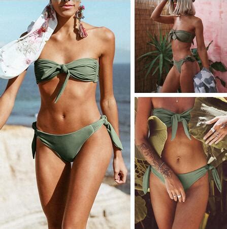 Bikini 2018 bañador para mujer bañador Sexy De Color liso con lazo