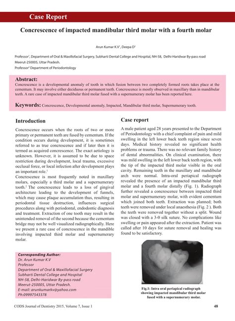 Pdf Concrescence Of Impacted Mandibular Third Molar With A Fourth Molar