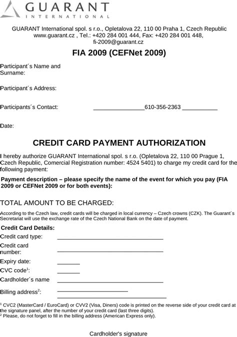 Authorization Letter To Use Credit Card