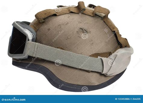 Kevlar Helmet with Camouflage Cover and Protective Goggles Stock Photo ...