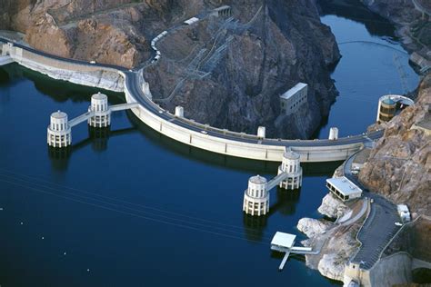 Hoover Arch Gravity Dam And Its Intake Towers With Access Bridges