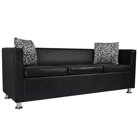 VidaXL 3 Seat Sofa Synthetic Leather Black 242208 Living Room Sofas