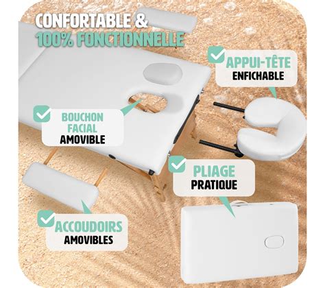 Table De Massage Pliante 3 Zones Bois Cosmétique Portable Blanc