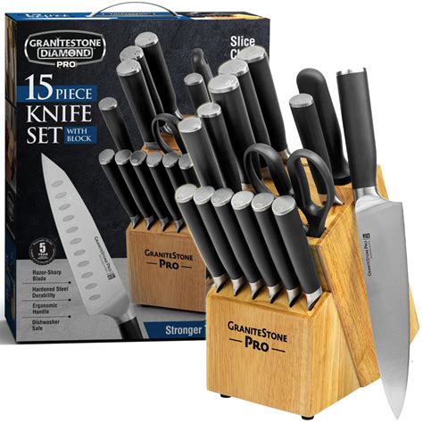 Granitestone Pro Black Knife Set 15 Piece With Block Premier Chef Knife