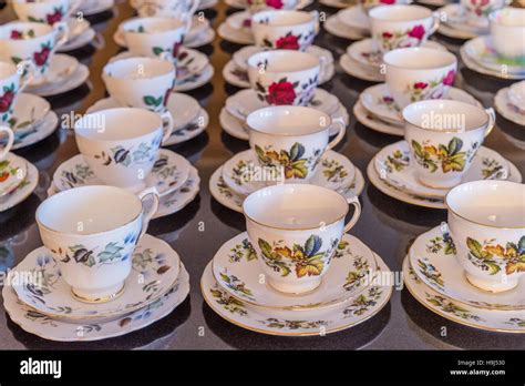 A collection of fine bone china tea cups and saucers Stock Photo - Alamy