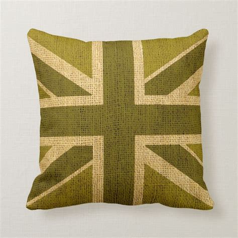 Union Jack Flag In Rustic Green Throw Pillow Green Throw