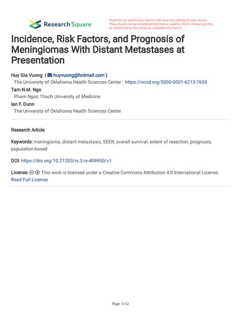 Pdf Incidence Risk Factors And Prognosis Of Meningiomas With