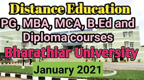 Distance Education Pg Mba Mca Bed Diploma Courses Exam Timetable Jan2021 Bharathiar