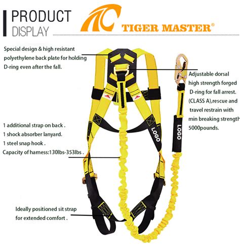 Ansi Custom Logo Full Body Safety Harness With Shock Absorber Lanyard