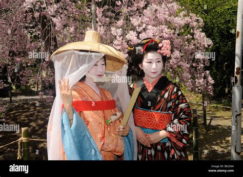 Japanese Women In Costumes From The Heian Period Procession