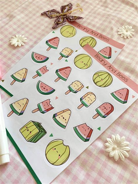 Watermelon Sticker Sheet Cute Melon Fruit Slice And Etsy Sticker