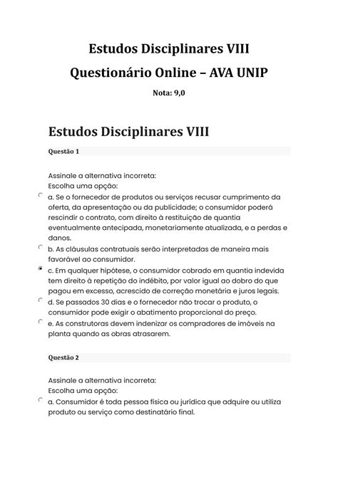 Estudos Disciplinares Viii Ava Unip Estudos Disciplinares Viii