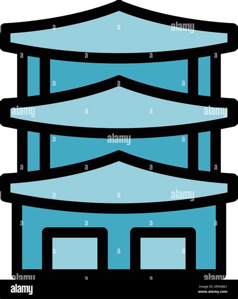 City Pagoda Icon Outline Vector Japan Kyoto Temple Tower Color Flat