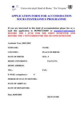 Fillable Online Uniroma Application Form For Accomodation