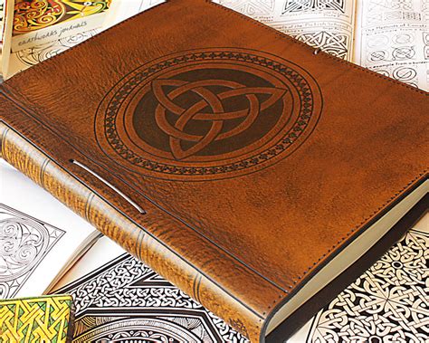 A4 Large Brown Leather Journal Book Of Shadows Celtic Triquetra Desi Earthworks Journals