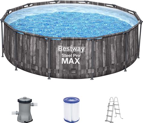 Bestway Steel Pro Max Frame Pool Komplettset Deluxe Rund Rattan Optik