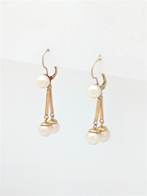 14 Karat Yellow Gold Pearl Dangledrop Earrings For Sale At 1stdibs