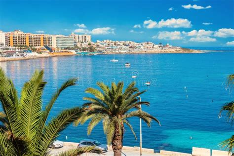 Waterside of St. Julian’s Bay and Sliema. Malta Stock Photo - Image of ...