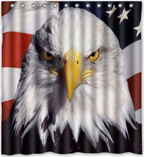 Hellodecor American Flag Bald Eagle Shower Curtain Polyester Fabric