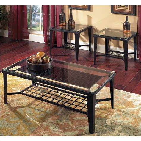 Emery 3 Piece Metal Glass Top Cocktail And End Table Set In Black Em3000t Em3000b Kit