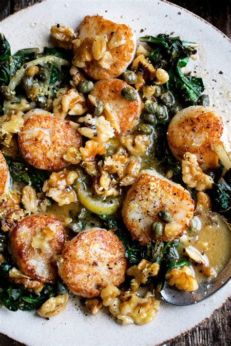 Lemon Butter Scallops With Greens And Walnuts The Original Dish