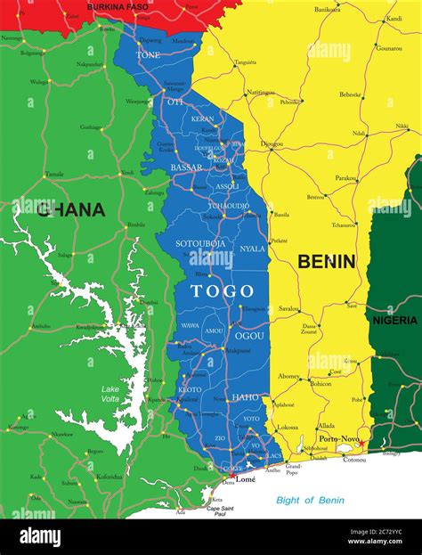 Carte vectorielle très détaillée du Togo avec régions administratives