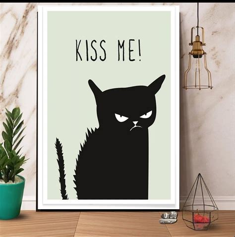 Black Cat Kiss Me Wall Art Poster Black Cat Wall Art Black - Etsy