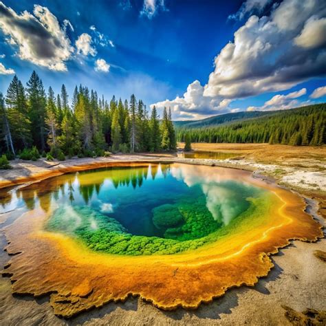 Yellowstone National Park Landscapes With Morning Glory Pool Premium Ai Generated Image