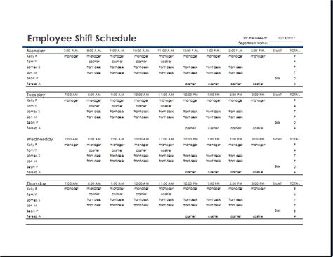 Employee Shift Schedule Template for Excel | Download File