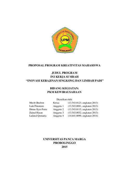 Pdf Proposal Pkm Kewirausahaan